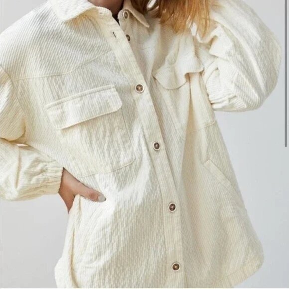 MAEVE by Anthropologie Ivory White Corduroy Button Down Shirt Jacket Medium EUC - Picture 1 of 10